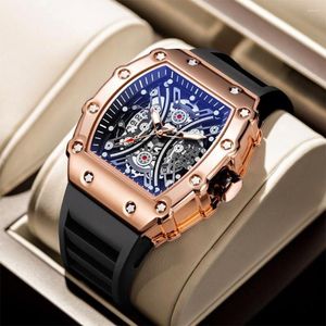 Wristwatches Men Skeleton Dial Sport Watches Fashion Style Top Silica Gel Strap Waterproof Quartz Watch Montre Homme