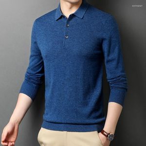 Men's Sweaters Mens Ture Sheep Wool Tee Shirts Autumn & Winter Turn Down Collar Long Sleeve Male Pure Buttons Knit Clothing