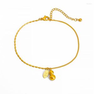 Anklets AB Chain Titanium Steel No Fading Square Plate Anklet 18K Gold Plating Advanced Design Gourd Lucky