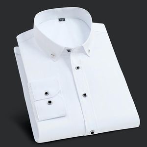 Tröjor kvalitet bra diamantknapp party formell rutig klänning skjortor män långärmad skjorta stänger av smal passande camisa maskulina