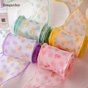 Papier do pakowania Kewgarden 6.5cm wiśniowe serce fala krawędź wstążka z organzy DIY kokarda do włosów akcesoria materiał pakowanie prezentów rękodzieło 29 jardów 230707