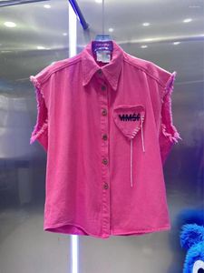 Camisetas femininas 2023 marca lapela sem manga jeans regata folgada jaqueta colete