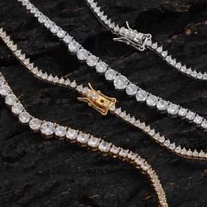 Gzw Jewelry Three Claw Gradient Size Zircon Tennis Necklace New Ins Fashion Personality Chain Hip Hop Style Layered Couple Diamond Collar