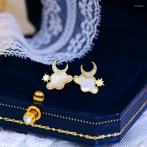 Stud Küpe Modaya uygun 14K Gerçek Altın Kaplama Yıldızlar Ay Bulutları Kadın Kız Mücevherleri Zircon S925 Gümüş İğne Hediyesi