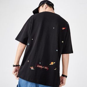 Men's T Shirts Embroidery Planets Stars Tees Streetwear Harajuku Casual Short Sleeve Tshirts Mens Hip Hop Fashion Summer Tops Shirt