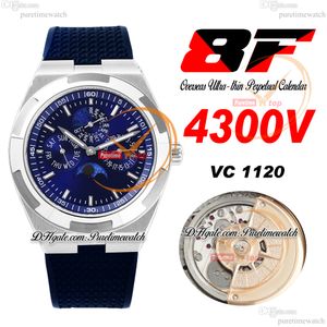 8F Overseas Perpetual Calendar Moonphase 4300V A1120 automatyczny męski zegarek niebieska tarcza gumowy pasek Super wersja Edition Reloj Hombre Puretime B2
