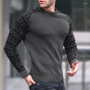 Męskie swetry Vintage wzór patchworkowy pulower z długim rękawem sweter jesienno-zimowa moda dzianinowe topy Casual 2023 ubrania