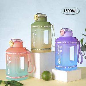 Bottiglie d'acqua Bottiglia da 1200 ml di grande capacità con coperchio di rimbalzo Promemoria scala temporale Tazza smerigliata Adesivi carini Sport all'aria aperta Fitness