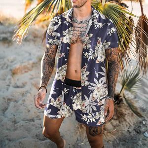Wyjątkowy prezent dla niego Nieformalny prezent urodzinowy Mężczyźni Letnie hawajskie spodenki Zestaw Tropikalne nadruki Świetne codzienne ubrania w stylu streetwear Dwuczęściowe męskie stroje Dwuczęściowy zestaw