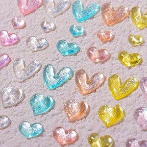 Nail Art Decorations 60PCS Glitter Transparent 3D Resin Heart Charms Flat Back Rhinestone Decoration Supplies Manicure Accessories