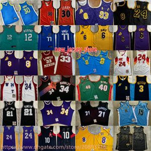 本物のダブル刺繍クラシックレトロウェストバスケットボールジャージ30Curry 3iverson 21Garnett 6James 34Barkley 40KEMP 77DONCIC 12MORANT 15JOKIC