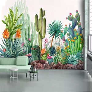 壁紙現代のミニマリスト手描き植物サボテンの森壁画リビングルームのベッドルームの背景壁紙 3D 壁紙家の装飾