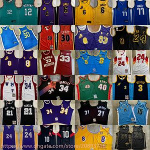 Autentyczny podwójny haftowany oddział koszykówki West Basket Basket 6 LeBron James Jersey Classic Retro Stephen Curry Clyde Drexler Mike Bibby Dennis Rodman Jason Williams