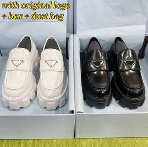 Toppdesignerskor Mjuk kohud Plattform Sneakers Herr Dam Triangel Loafers Svart Glänsande Läder Chunky Runt Huvud Sneaker Tjock botten Sko Med låda storlek 35-41