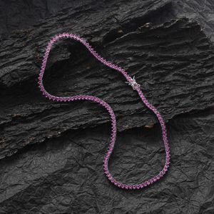 Gioielli 3 mm gzw tre artigli rossi diamanti da tennis da tennis collana di personalità femminile ins hip hop rosa jacinth oro oro ghiacciato gemtone bijoux roccioso ghiacciato