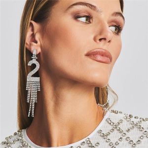 Hoop Earrings Pattern Fashion Trend Digital 0-9 Temperament Street Shoot Full Rhinestone Accessories Women Wholesale