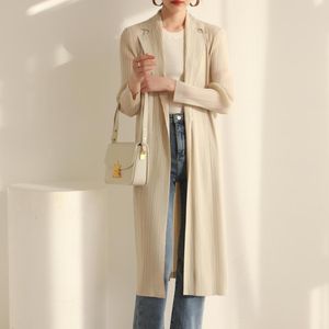 Women's Jackets Counter Quality Autumn Spring Miyake Fold Japanese Casual Style Simple Slim Long Suit Collar Trench Coat