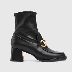 Block Heeled Mid-calf Ankle Boots Lambskin Leather Side Zipper Shoes Ankle Combat Boot High-heeled Heel Booties Designers Brands Shoes
