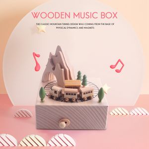 Novelty Items Wooden Musical Box Featuring Mountain Tunnel With Small Moving Magnetic Train Plays 230707