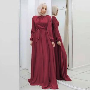 Hosen Hijab Satin Kleid Ramadan Muslim Mode Gürtel Abaya Dubai Türkei Arabisch Afrikanische Maxi Kleider für Frauen Islam Kleidung Roben