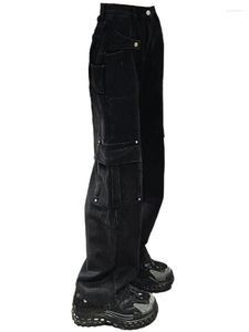 Женские джинсы Американские грузовые брюки Y2K Готическая уличная одежда хип -хоп множественные карманы брюки черные повседневные женщины хлопковые джинсы полно