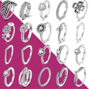 925 Стерлинговое серебровое женское кольцо женского кольца Сверкающий циркон классический слез о гало -кольце подходит для оригинальной Pandora, особого подарка для женщин
