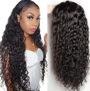 Water Wave Lace Front Human Hair شعر مستعار البرازيلي الرطب والمتموج إغلاق الدانتيل البارز للنساء مسبقًا مع شعر الطفل