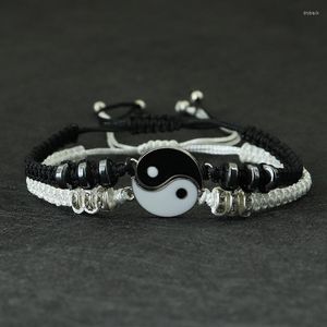 Strand Handmade 2 sztuk/zestaw Yinyang Bagua pleciona bransoletka czarny biały kolor odległość bransoletka dla Forever Lover BFF para biżuteria