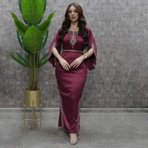 Byxor vår sommar eleganta muslimska kvinnor 3/4 ärm Oneck rosa grön lila svart polyester lång klänning muslimsk mode abaya