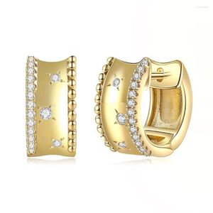 Backs Earrings Yellow Gold Color Clip For Women Wedding Austrian Crystal White Stone Zircon Round Jewelry Wholesale Drop