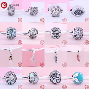 Contas de prata 925 charms fit pandora charm pulseira salto alto sapatos golfinho voleibol zircônia cintilante