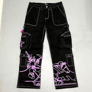 Męskie dżinsy Harajuku modne dżinsy męskie drukowane casual street hiphop czarne spodnie cargo y2k męskie luźne 2023 ins trend w modzie 230707