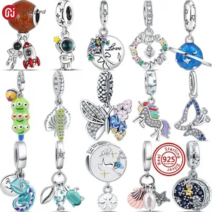 Charms de contas de prata 925 fit Pandora Charm Bracelet Bouquet Flowers Butterfly Blue Space Travel Charm Set