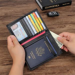 Carteira de passaporte de viagem masculina de couro genuíno para design de cartão carteiras curtas com porta-passaporte bolsa masculina estojo de moedas RFID