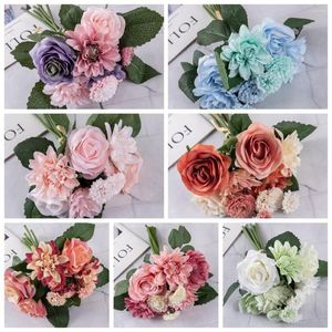 Decorative Flowers A Bouquet Of Roses Mimics Wedding Decoration Flower Household Adornmant Simulation Window Dressing