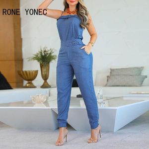 Strickjacken Frauen solide elegante Spaghetti -Riemen essbare Baumpilz sexy Cami Denim Pocket Bleistift Hosen Jumpsuit Jumpsuit