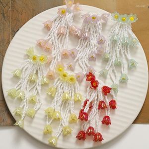 Charms 1pcs Wholesale Of Energetic Girl Tassels Colorful Lily The Valley Flowers DIY Hand Woven Beaded Hair Clips Accessori