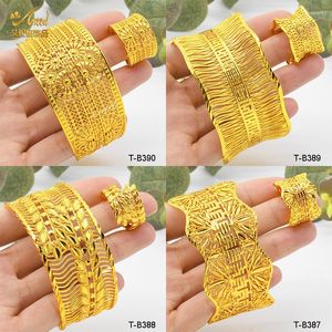 Bangle Wide Version Heavy Engraved Bride Wedding Openwork Bracelet Ring Set Middle Eastern Ladies Open