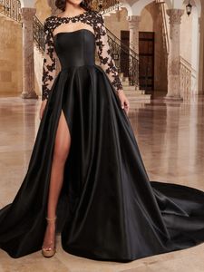 2023 Abito da sera Sweetheart Backless Tulle trasparente con maniche lunghe applique Bolero Prom Gowns Sexy spacco laterale