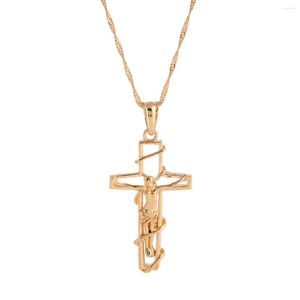 Hänge Halsband Guld Färg Kedja Smycken Christian Jesus Crucifix Cross Hängen Halsband För Kvinnor Män