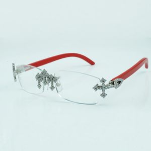 Cross Diamond red Wood Eyeglass Frame 3524012 with 56mm clear Lens