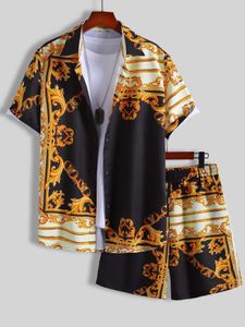 Erkek Trailtsuits Erkekler Rastgele Barok Baskı Gömlek Çizme Bel Yılı Şortları İki Parçası Set 230707 için Sıradan Yaz Kıyafet