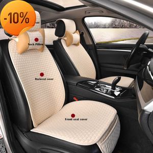 New Car Seat Cover Universal Protector Linen Front Flax Automobile Cushion Pad Mat Backrest With Neck Pillow Accesorries Interior