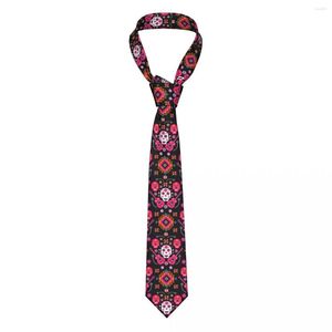 Bow Ties Mens Tie Classic Skinny Mexican Sugar Skulls And Flowers Neckties Narrow Collar Slim Casual Accessories Gift