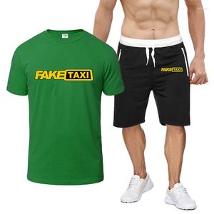Erkeklerin izleri sahte taksi baskı moda 2023 adamın yaz düz renkli kısa kollu nefes alabilen rahat tişörtler eşofman 2 parçalı set
