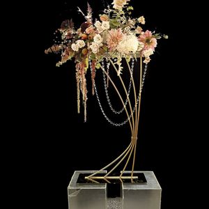 Ślub złoty metalowy stojak na kwiaty ozdoby na środek stołu do dekoracji ślubnych podłoga kwiatowy wazon uchwyt na żyrandol
