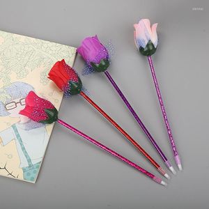 PCS Creative Stationery Cartoon Long Handled Rose Ball Pen Прекрасная студенческая подарочная награда Kawaii школьная новинка