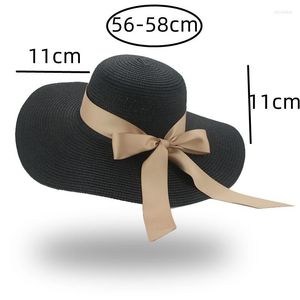 Wide Brim Hats For Women Summer Straw Sun Hat Big 11cm Luxury Bowknot Solid Black White Dome Round Top Beach Cap Female Chapeau Femme