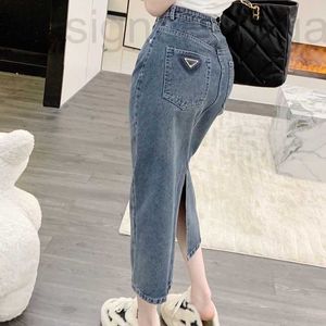 Vestidos casuais básicos designer Jeans Denim Saias compridas Split Casual Feminino Vestuário externo Primavera e verão 4EY2