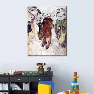 Landschafts-Leinwand-Kunst, galoppierendes Pferd, Edvard Munch, Gemälde, handgefertigt, Wohnzimmer, moderne Dekoration